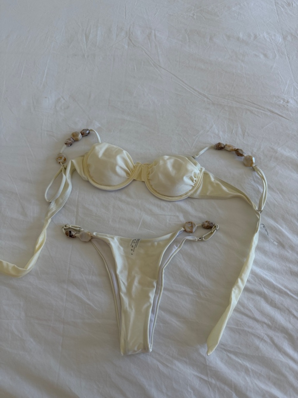 SHEIN Pale Yellow Beaded Strap Bikini Set